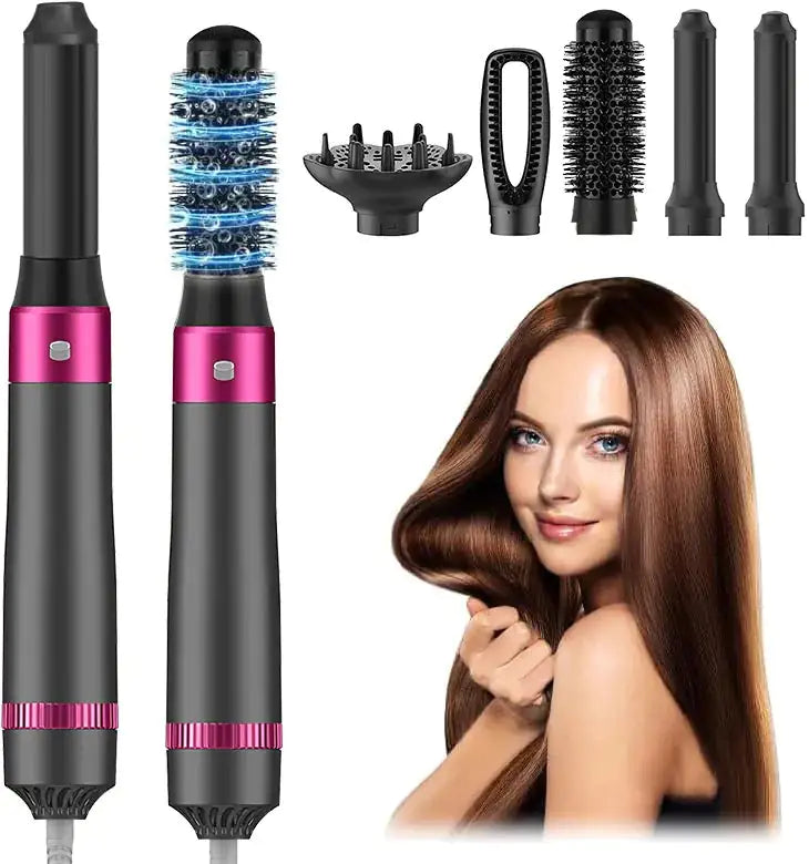5 In 1 Hair Dryer Brush Kit, Blow Dryer Brush For Drying, Straightening, Volumizing, Curling And Styling Hair - 1000W - Gold